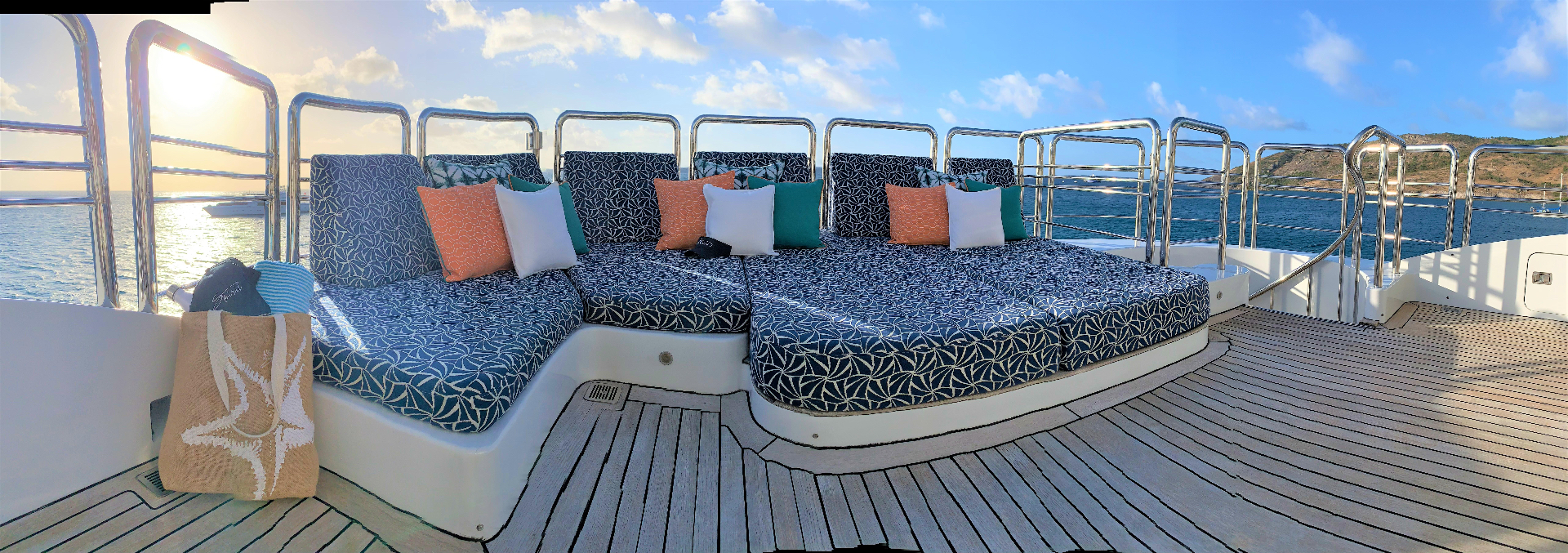 Sundeck cushioned lounge at golden hour