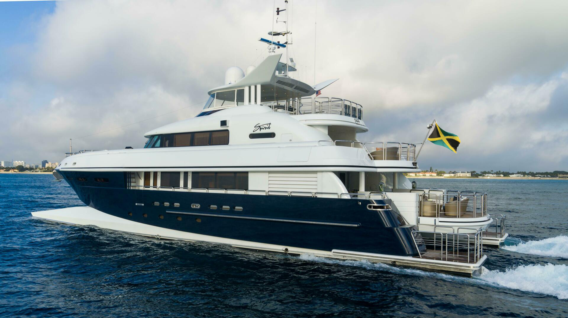 M/Y Spirit underway with Jamaican ensign flying